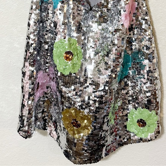 Lovers & Friends Mia Embellished Mini Dress in Silver Sequin Floral size medium - Picture 12 of 14
